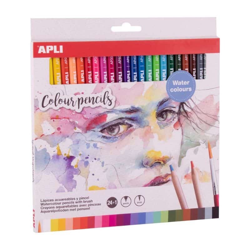 Lápis de Cor Aquarela com Pincel - 24 Cores - Lápis Aquarelável APLI