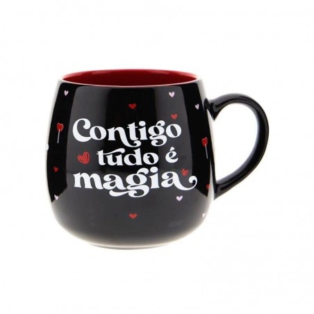 Caneca Oval Dia dos Namorados 400ml – Mensagem "Contigo Tudo é Magia"