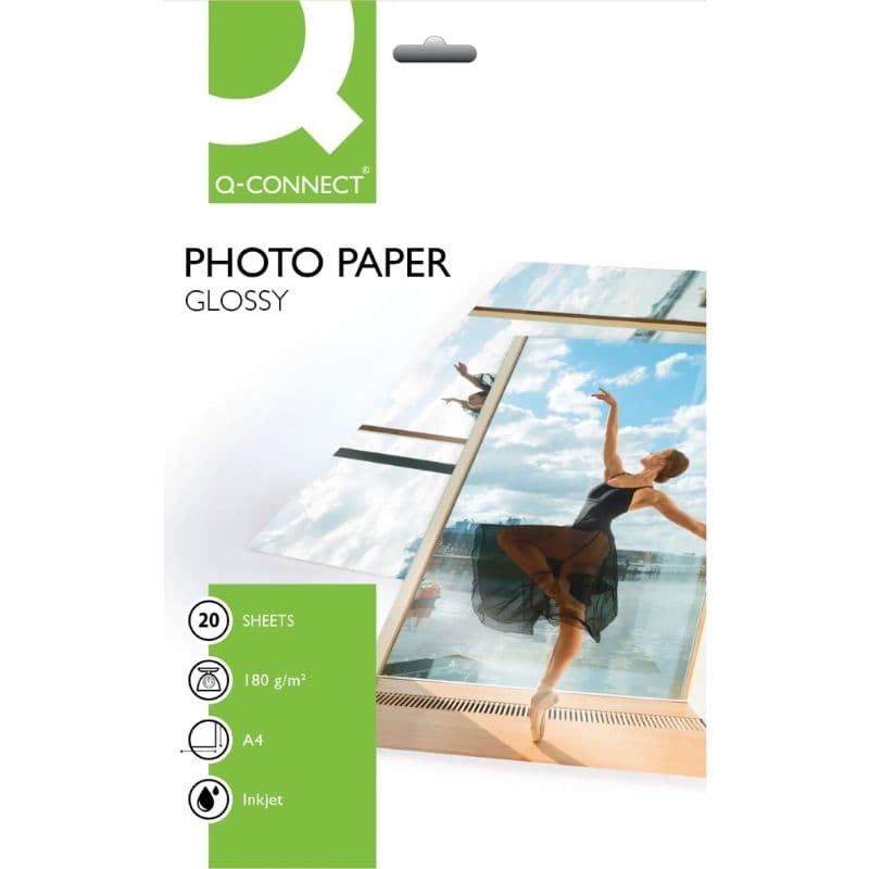 Papel Fotográfico A4 Brilhante 180g Q-Connect – Pack 20 Folhas