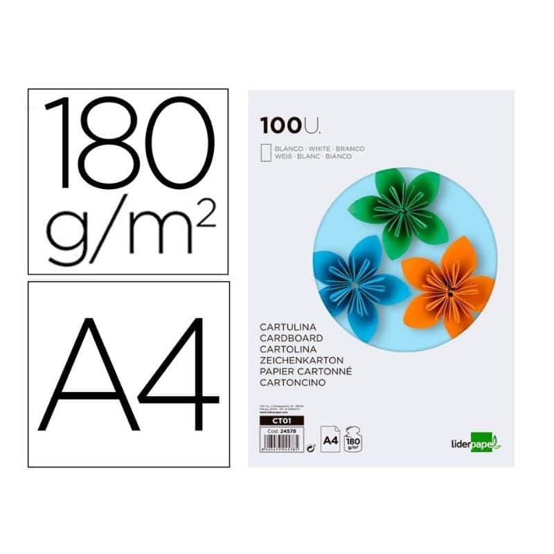 Cartolina A4 180g Branco – Pack 100 Folhas Liderpapel