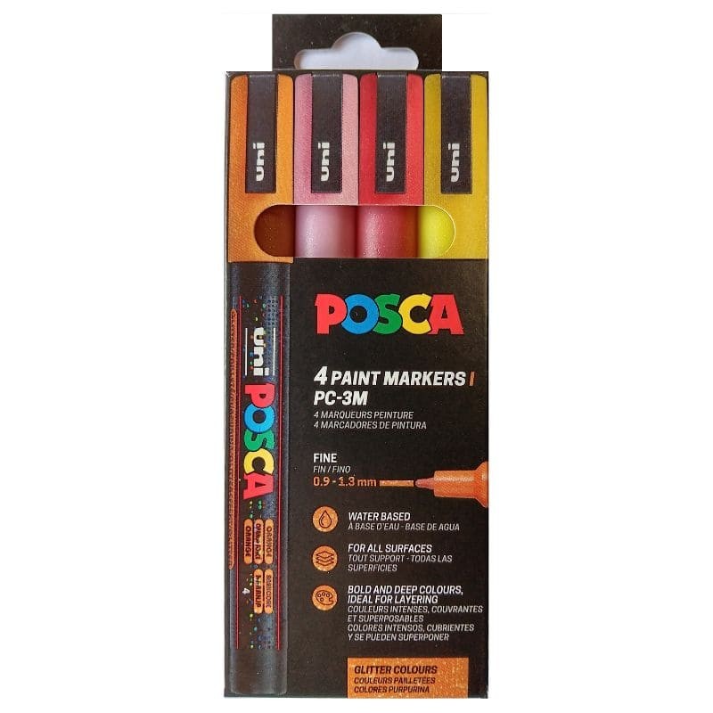 Canetas POSCA - Pack com 4 Marcadores POSCA PC-3M - Cores Glitter