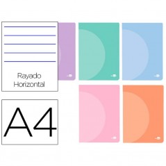 Caderno A4 Pautado Agrafado 48 Fls Capa Plástica Cores Pastel Sortidas