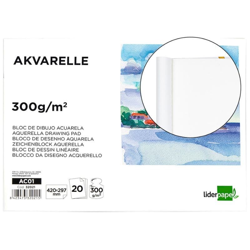 Bloco de Desenho Aguarela A3 - Pack 20 Folhas 300 g/m² - AC01 Bloco de Desenho Aguarela A3 - Pack 20 Folhas 300 g/m² - AC01
