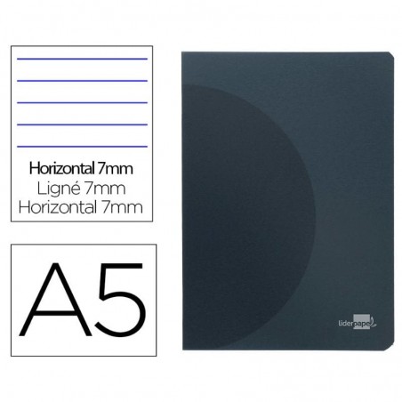 Caderno Capa Preta Plastificada A5 Pautado 48 Fls. Liderpapel