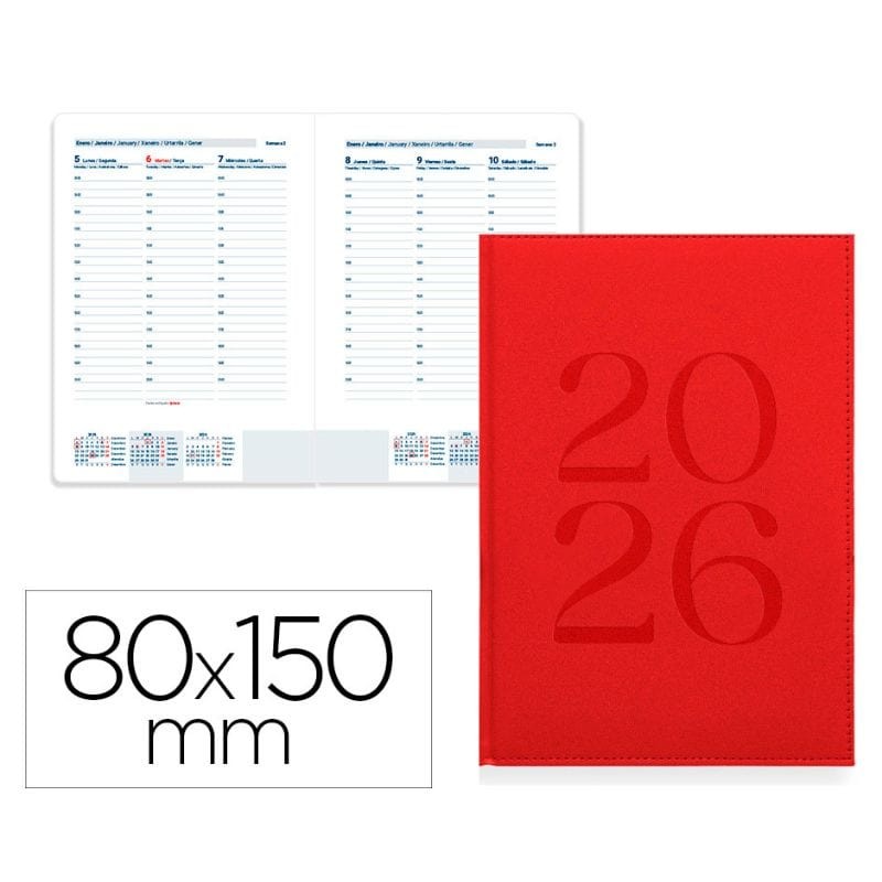 Agenda Semanal 2026 - Agenda Encadernada Rosa 80x150mm - Liderpapel