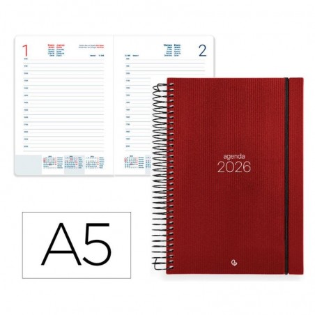 Agenda 2026 Capa Dura Espiral Bordeaux A5 - Agenda Diária - Liderpapel