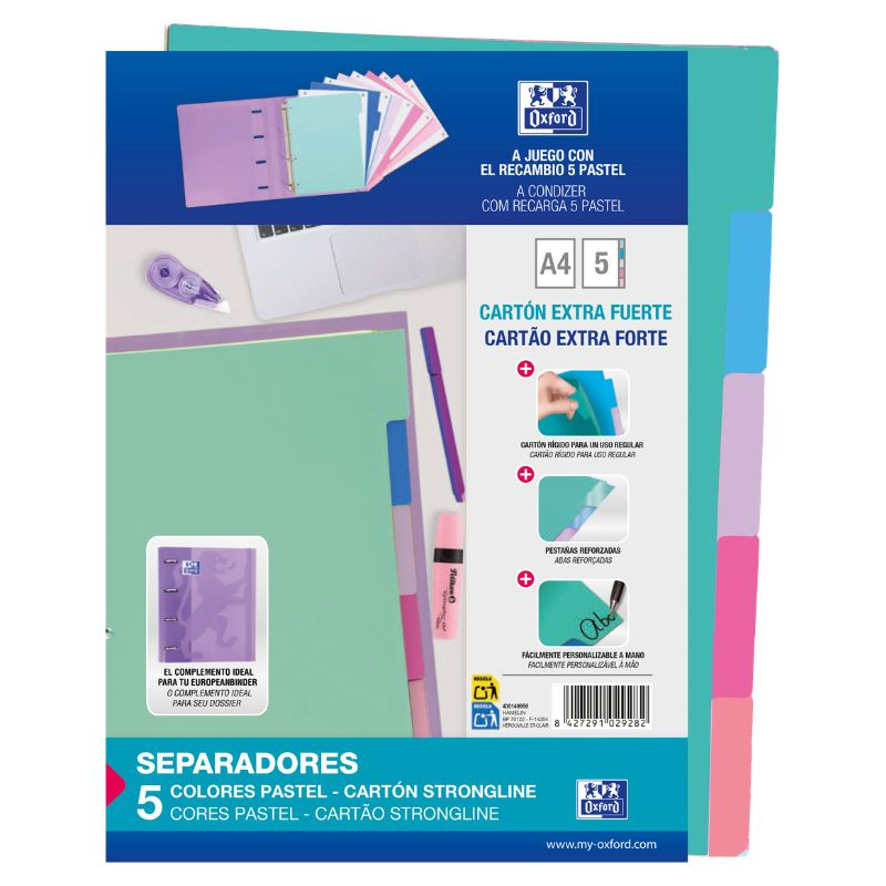 Separadores Dossier A4 Oxford Strongline Pastel 5 Posições 200g